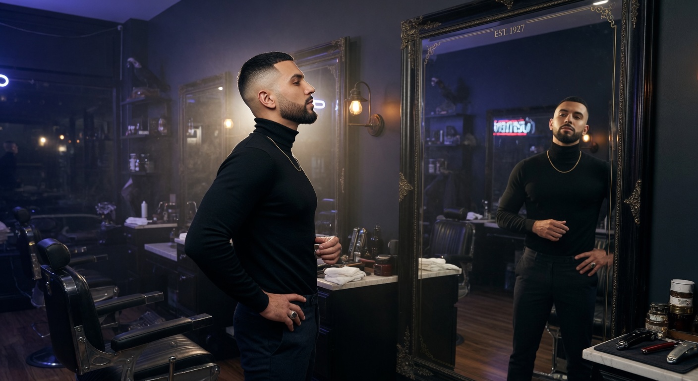 After - standing confident with high tight fade